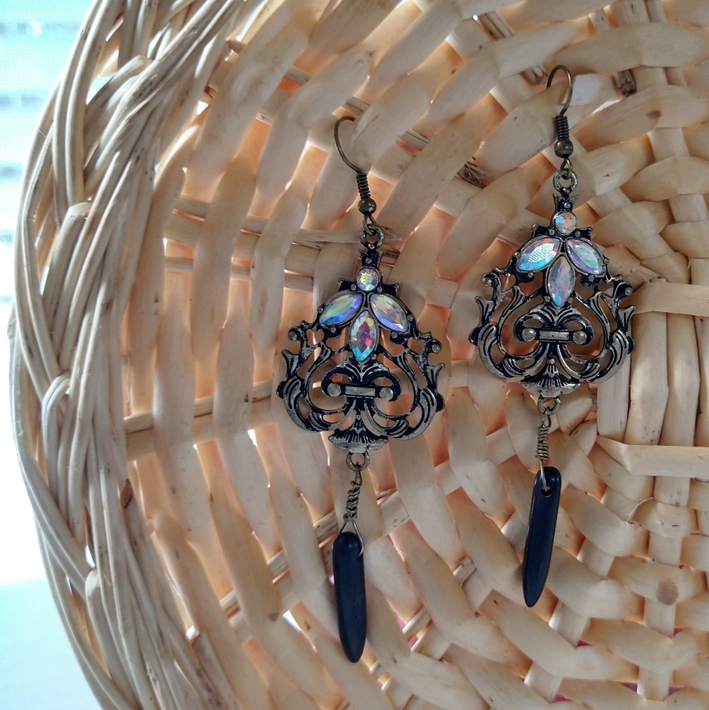 Statement Earrings Rhinestone Real Howlite Stone - Picture 10 of 11